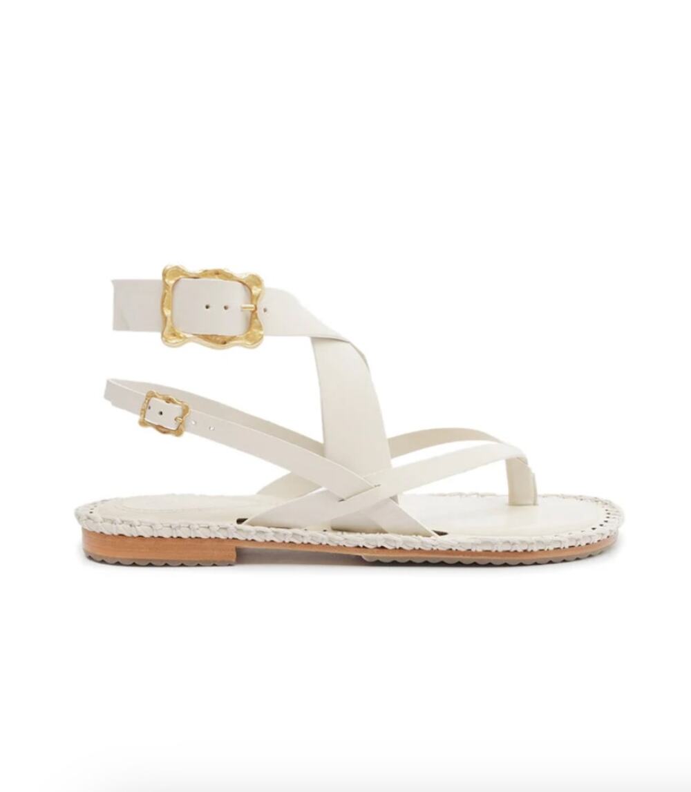Schutz | NWT Women's Keith Flat Leather Sandal in Pearl White Gladiator 7.5B